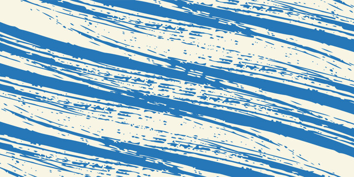 Grunge grainy blue brush stroke with spray texture. Hand drawn distress damaged vintage banner with zigzag bold line. Rough thick brush stroke texture. Spray paint effect vector background.