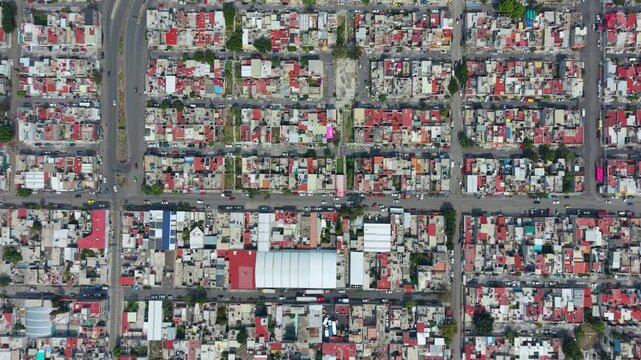 Vertical aerial image of a crowded metropolitan landscape near Mexico City