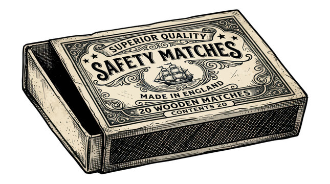Vintage Safety Matches Box, Superior Quality, Made in England, Nautical Ship Illustration