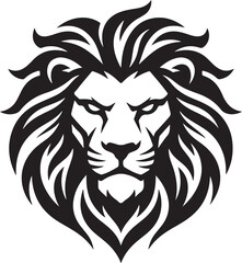Obraz premium Black and white lion head logo icon design with a strong and fierce expression for branding and sports team emblems