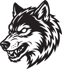 Fototapeta premium Aggressive wolf head mascot logo design in black and white style