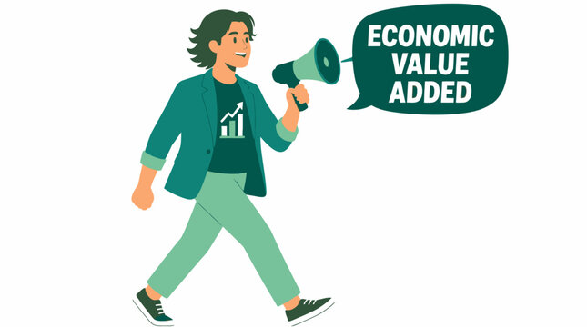 Person holding megaphone with economic value added message.