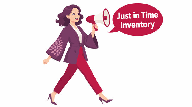 Businesswoman announcing just in time inventory concept.