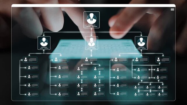 Hands Interacting with Digital Interface, Displaying User Profiles and Connections, Highlighting Technology, Networking, and Modern Communication Concepts Sigmoid