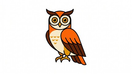 Naklejka premium Cartoon owl, orange brown bird, illustration, white background