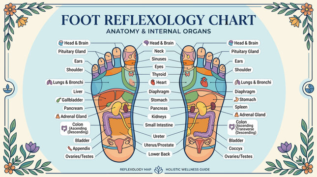 Foot Reflexology Chart Showing Anatomy and Internal Organs