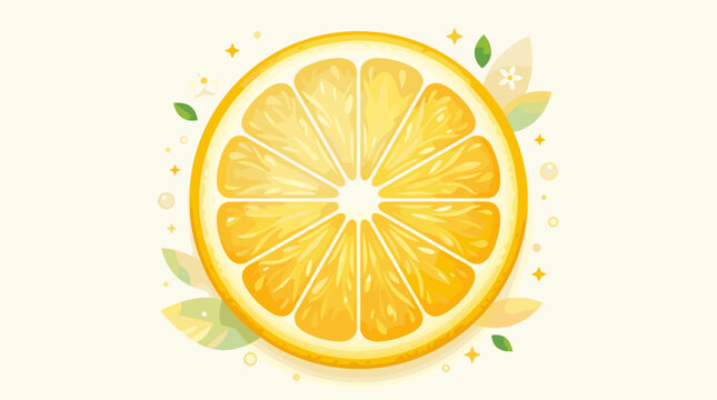 Fresh Lemon Cross Section with Leaves and Bright Background