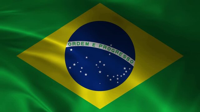 Brazil National Flag Waving in Wind, Realistic Brazilian Flag Animation with Green Yellow Banner in 4K