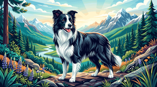 Labrador Retriever Dog in Mountain Landscape Painting