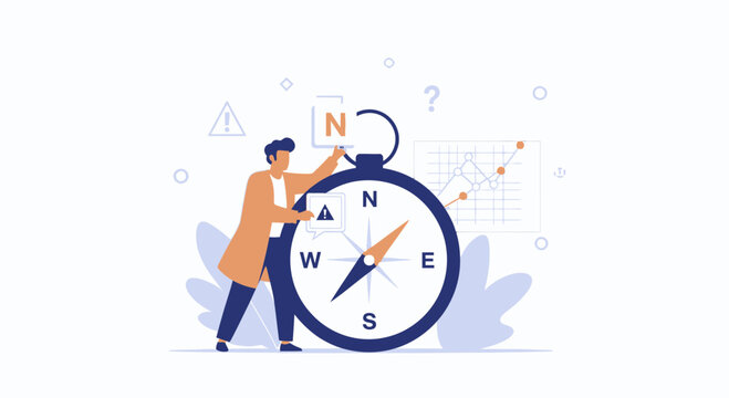 Man Adjusting Compass for Business Strategy and Navigation, Data Analysis