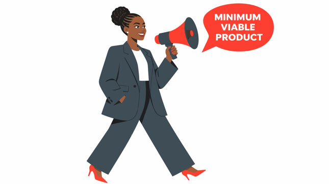 Confident businesswoman holding megaphone for announcement.