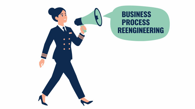 Businesswoman announcing process reengineering with megaphone.
