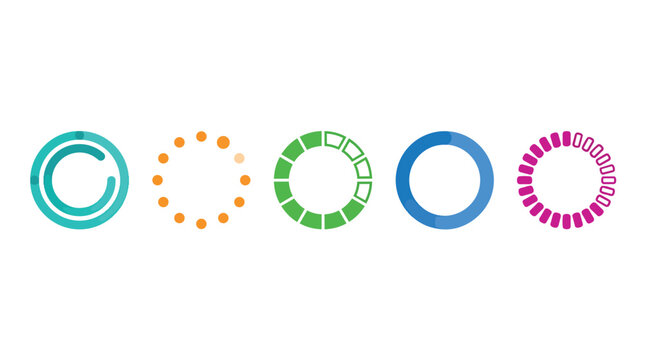 Ui progress indicators representing system loading in colorful minimalist vector for application development