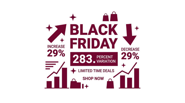 Black Friday marketing icons and growth infographics.