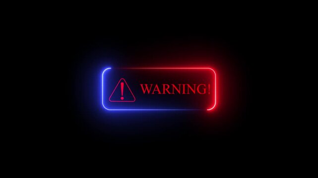System hacked warning alert concept on transparent background. Cybersecurity threat motion graphics with virus, spyware, and malware warning, Neon.