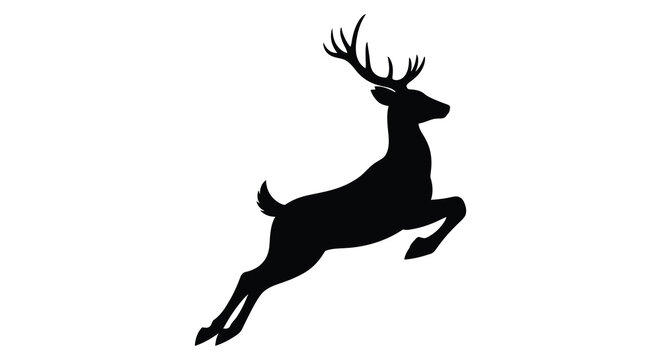 Leaping deer silhouette against a white background graphic illustration
