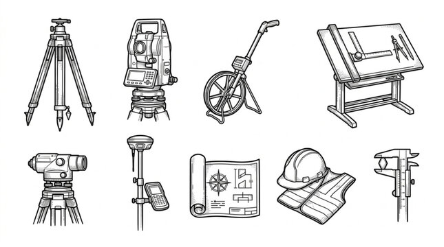 Surveying equipment tools and instruments.