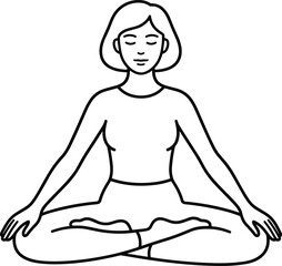 Obraz premium Woman meditating in lotus position line art vector illustration for wellness yoga mindfulness health and mental peace concepts