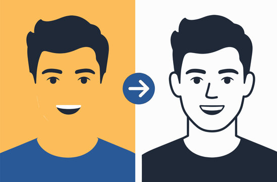 Portrait Vectorization Workflow and Avatar Conversion Illustration
