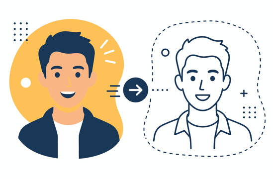 Digital Portrait to Line Art Transformation Flat Vector Design
