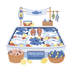 Obraz premium Fresh Catch Fish Market Display.
