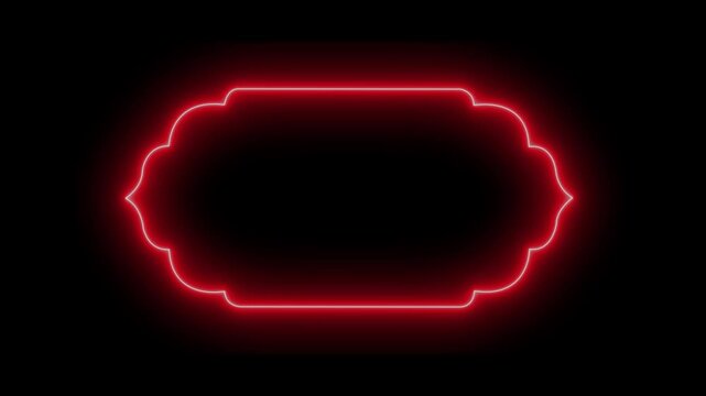 Glowing neon Islamic frame animation with Arabic pattern on black background. Ramadan decorative title frame for social media design.