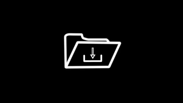 Minimalist yellow outline of an open folder icon with a download symbol inside against