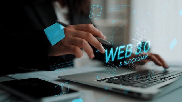 Futuristic Concept of Web 3.0 and Blockchain Technology Visualized Through Digital Graphics and Workspace Setting. Entropy.