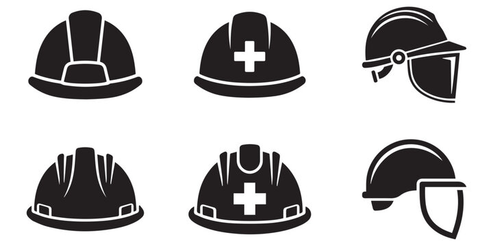 Construction Safety Helmet Icon Set, Hard Hat Vector Symbols Collection for Building and Industrial Projects