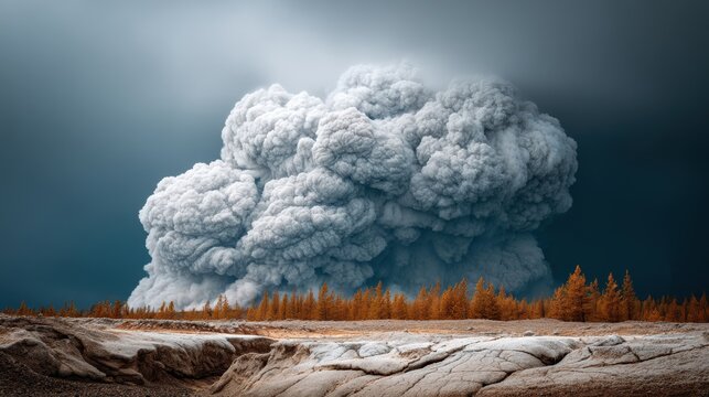 Dramatic aerial view of yellowstone volcano eruption nature photography in fiery environment