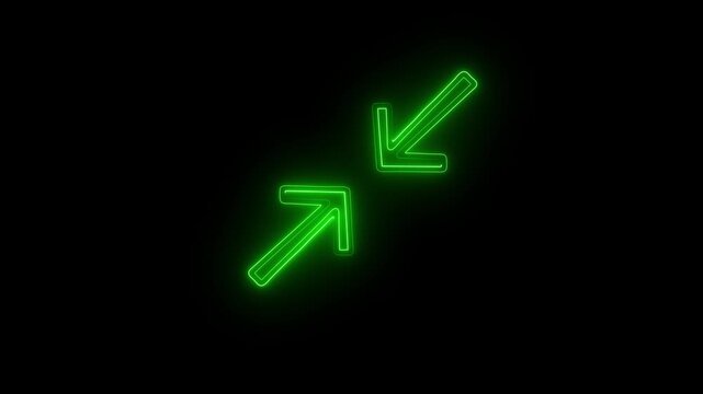 Neon glowing green color face to face arrow icon animation on black background