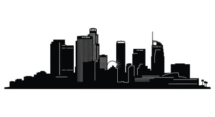 Naklejka premium Los Angeles Skyline Silhouette Against White Background