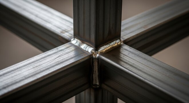 Close up of metal square tubing welded joint