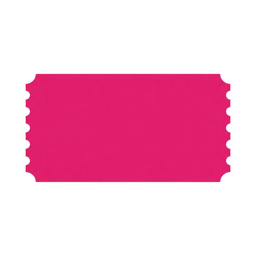 Blank pink rectangular admission ticket stub with scalloped edges isolated on transparent background