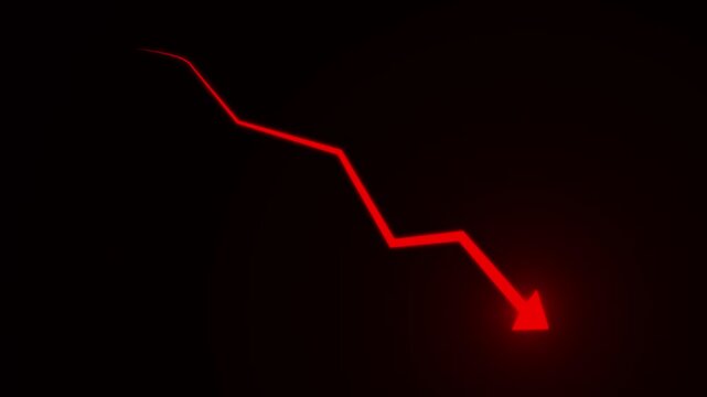business growth light arrow animation. abstract business up to down arrow animation. Glowing neon graph lines that are sloping downward.on black background