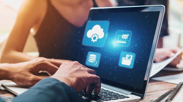 Concept design of managing online documents with cloud storage, digital file management, and secure sharing. Online documents improve workflow, online documents enhance security. Gist