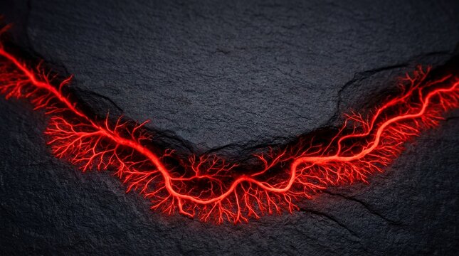 Dark Textured Charcoal Stone Surface with Fractured Neon Red Laser Line