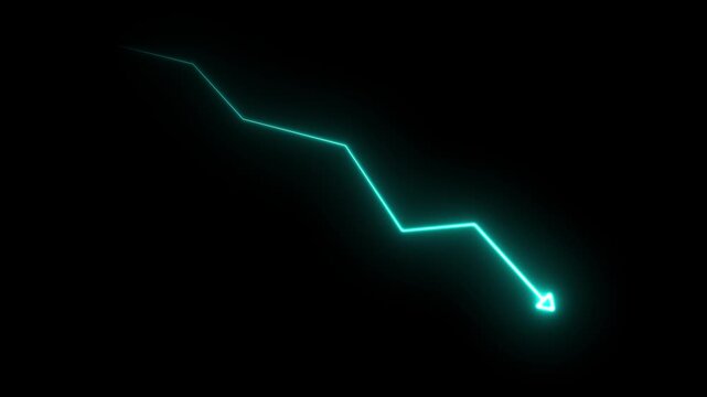 business growth light arrow animation. abstract business up to down arrow animation. Glowing neon graph lines that are sloping downward.on black background