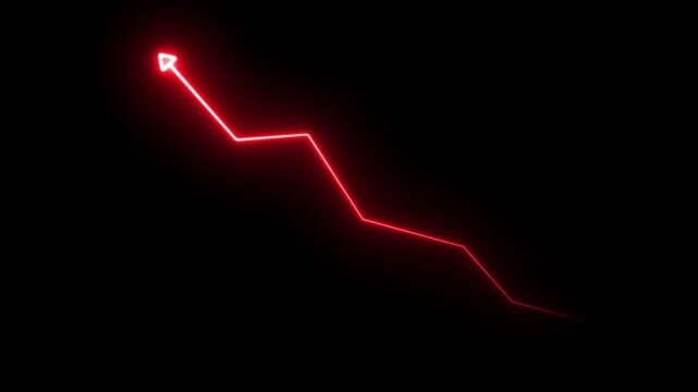 Neon business growth light arrow animation. abstract business down to op arrow animation. Glowing neon graph lines that are sloping downward.on black background