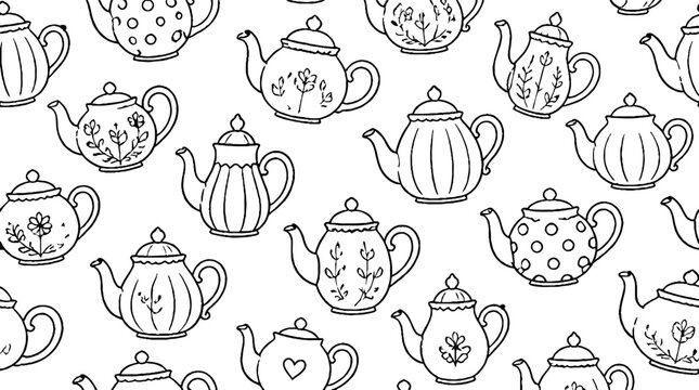 Vintage teapot collection with intricate patterns and designs.