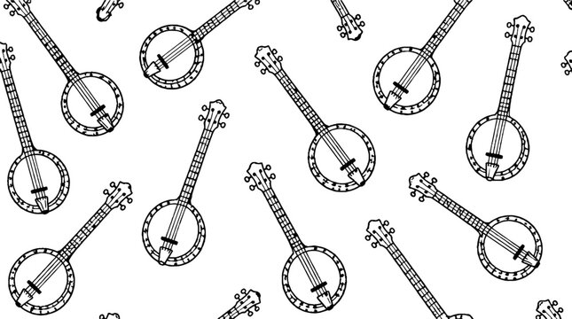 Repeating pattern of vintage banjo instruments.