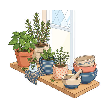 Potted plants on wooden shelf indoors.