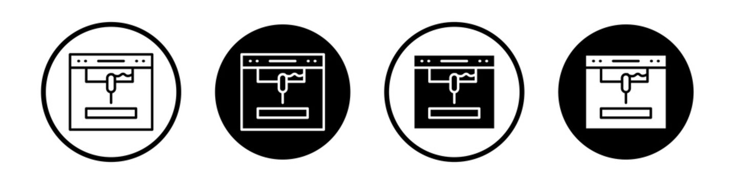 3D printer icon collection in black and white filled and outlined style for web.