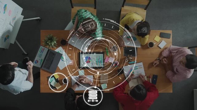 ERP icons show management, integration, and business process. ERP supports data management, ERP efficiency, and ERP organizational solutions. Funnel