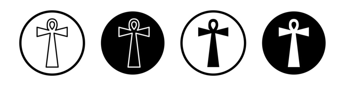 Ankh icon collection in black and white filled and outlined style for web.