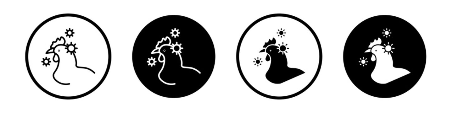 Avian Influenza icon collection in black and white filled and outlined style for web.