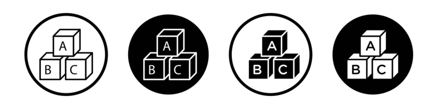 Baby ABC cubes icon collection in black and white filled and outlined style for web.