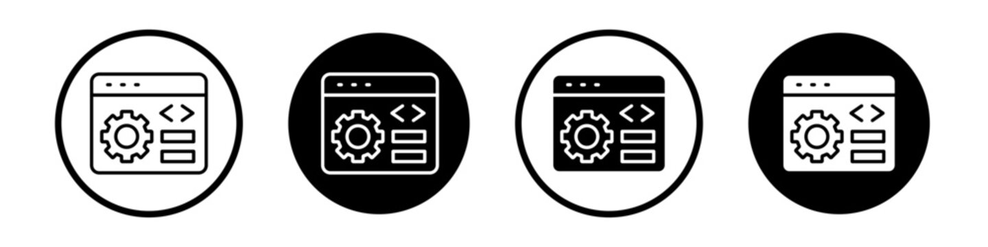 Backend icon collection in black and white filled and outlined style for web.