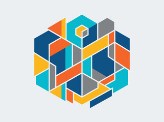 Fototapeta premium Abstract Isometric Geometric Hexagon Illustration with Colorful Shapes