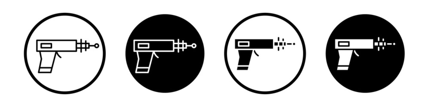 Blaster icon collection in black and white filled and outlined style for web.